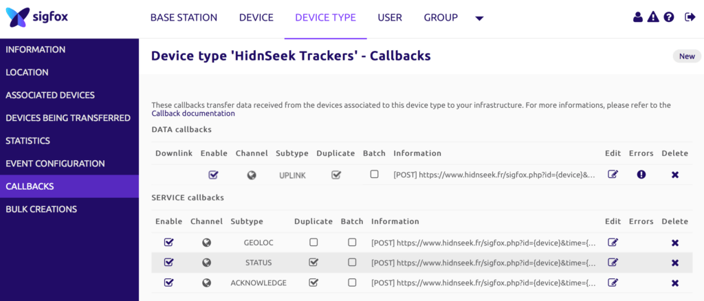 Sigfox callbacks
